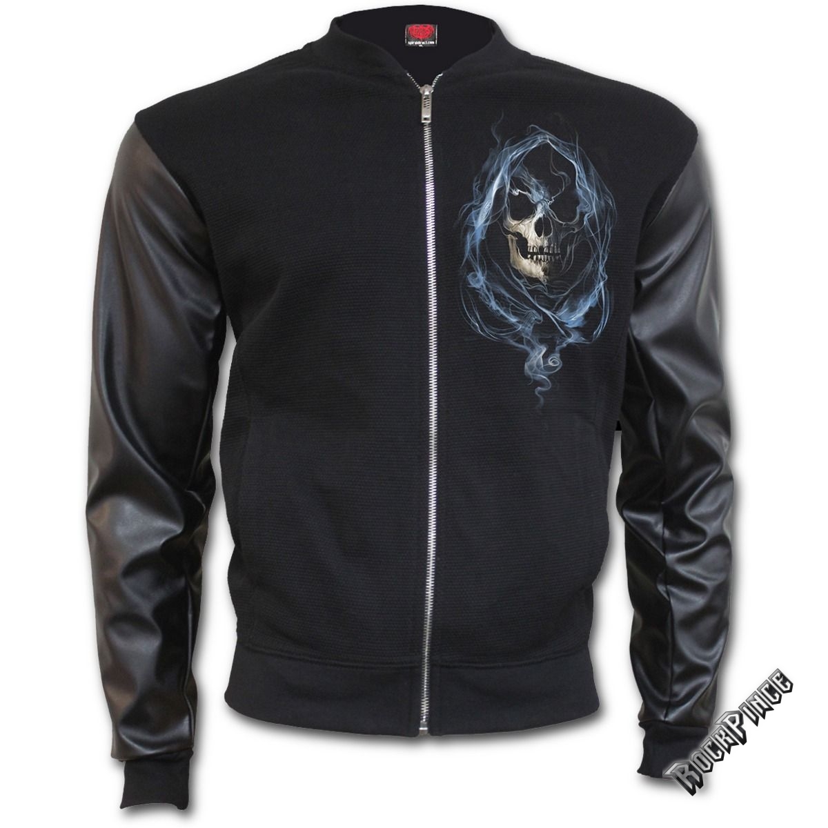 GHOST REAPER - Bomber Jacket with PU Leather Sleeves (Plain) - K039M655