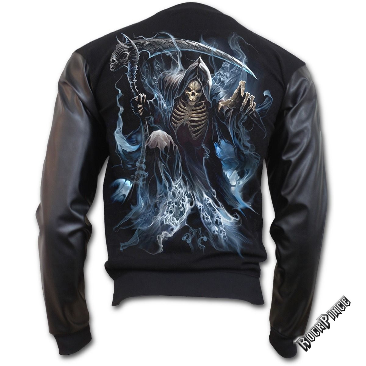 GHOST REAPER - Bomber Jacket with PU Leather Sleeves (Plain) - K039M655