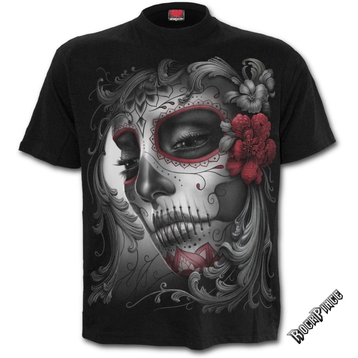 SKULL ROSES - Front Print T-Shirt Black - D058M121
