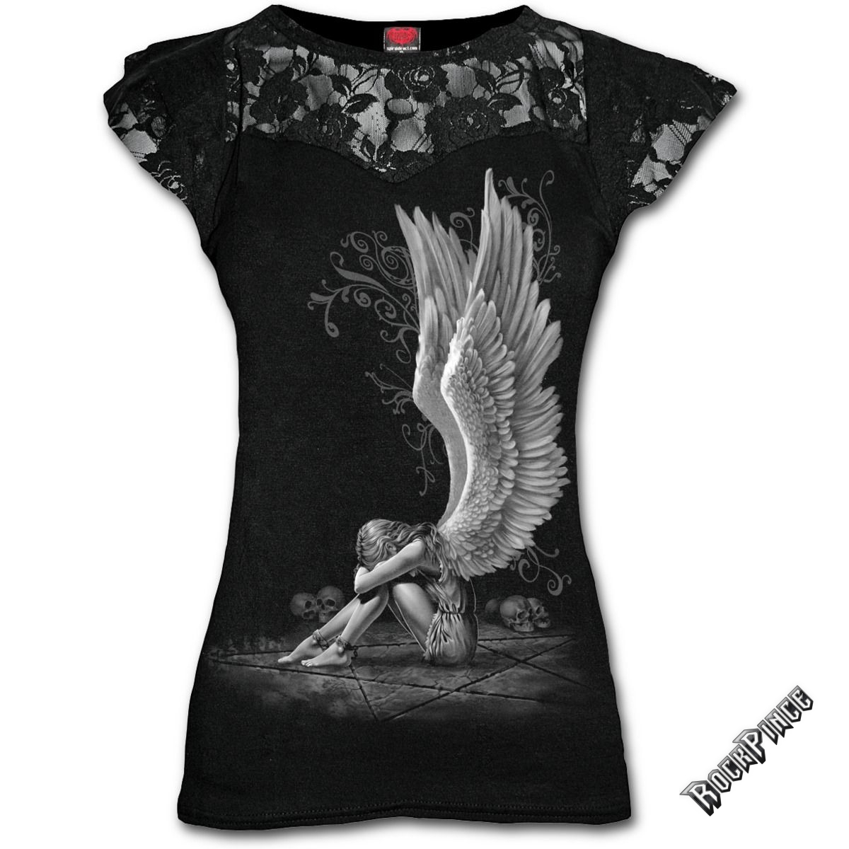ENSLAVED ANGEL - Lace Layered Cap Sleeve Top Black - D024F721