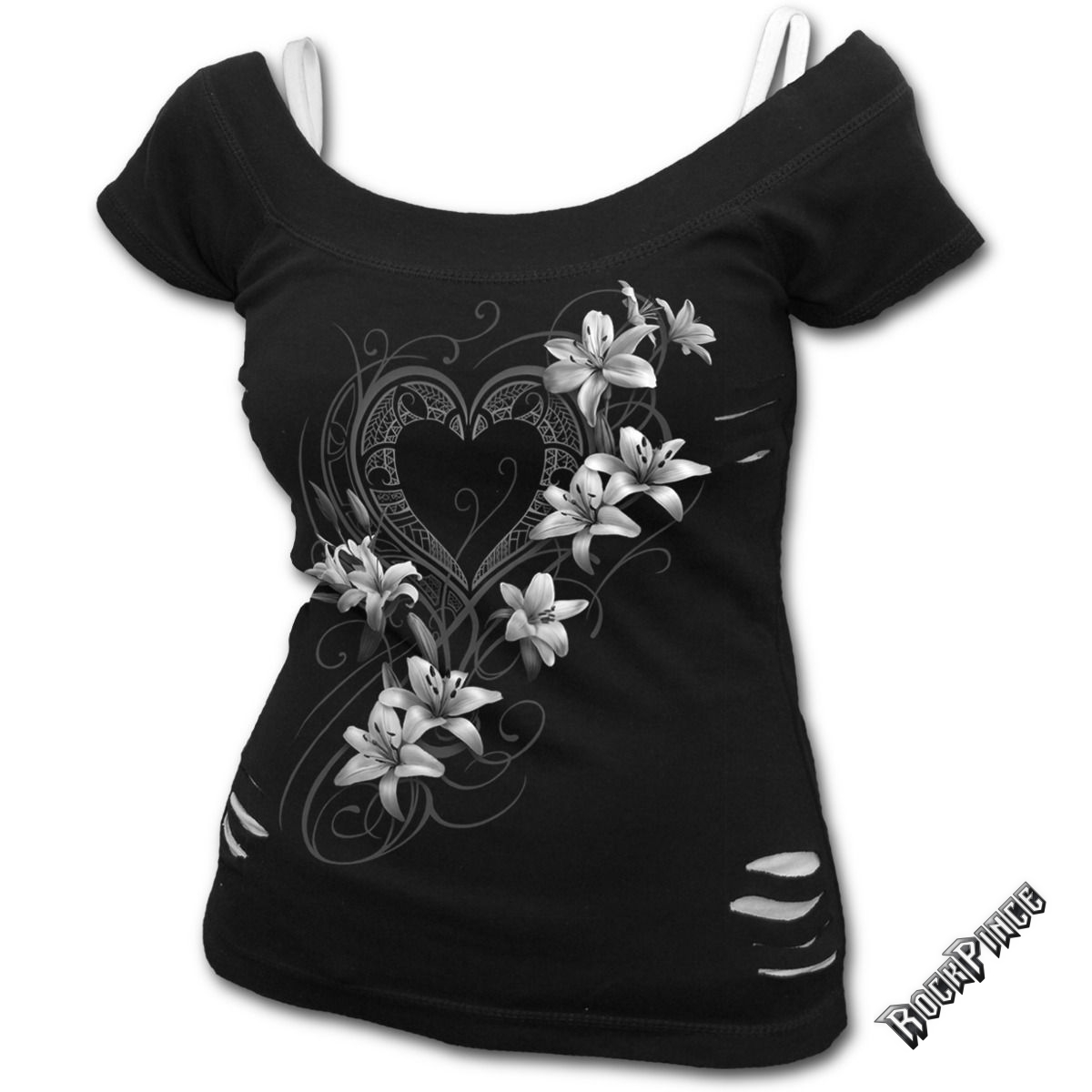 PURE OF HEART - 2in1 White Ripped Top Black (Plain) - F029F710