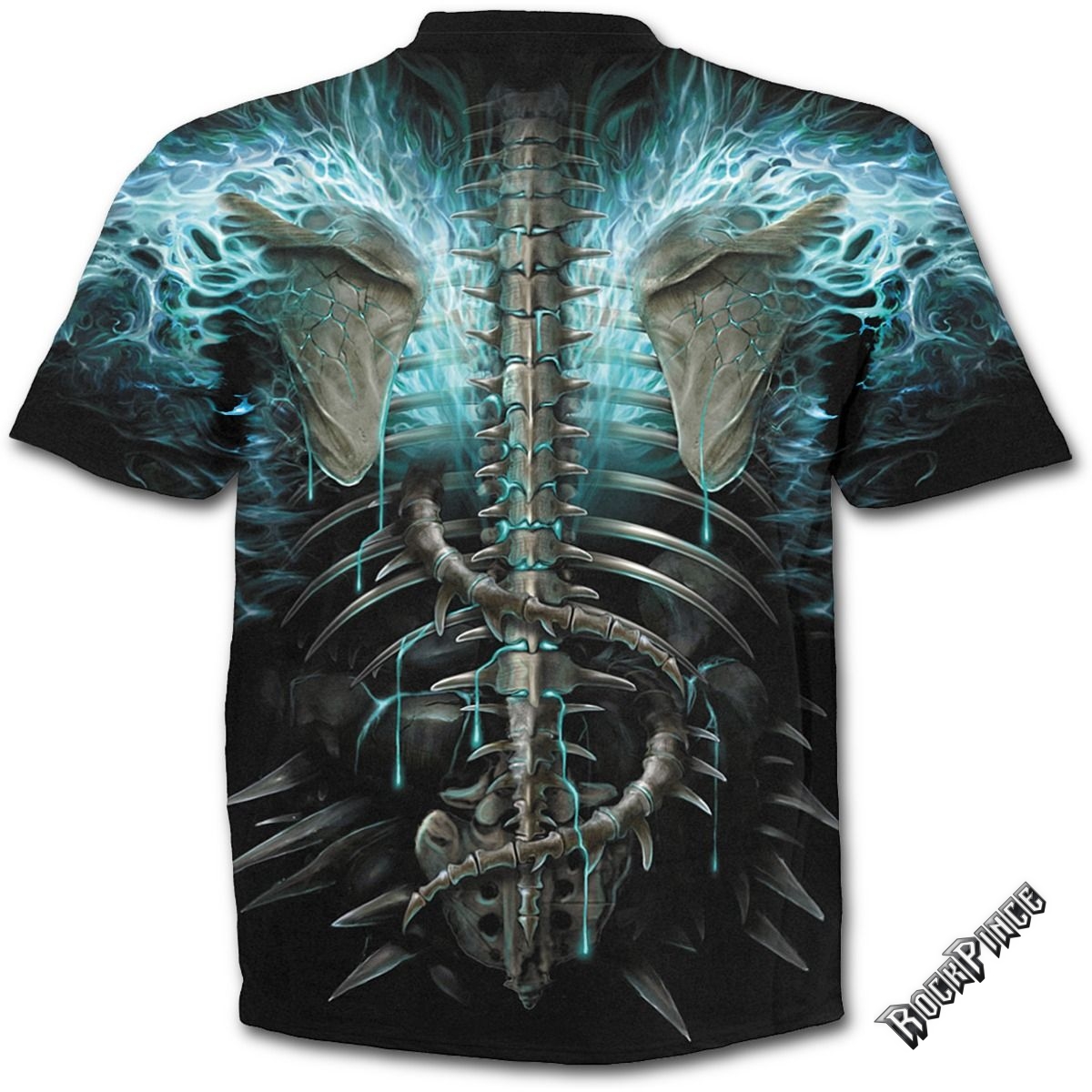 FLAMING SPINE - Allover T-Shirt Black - W016M105