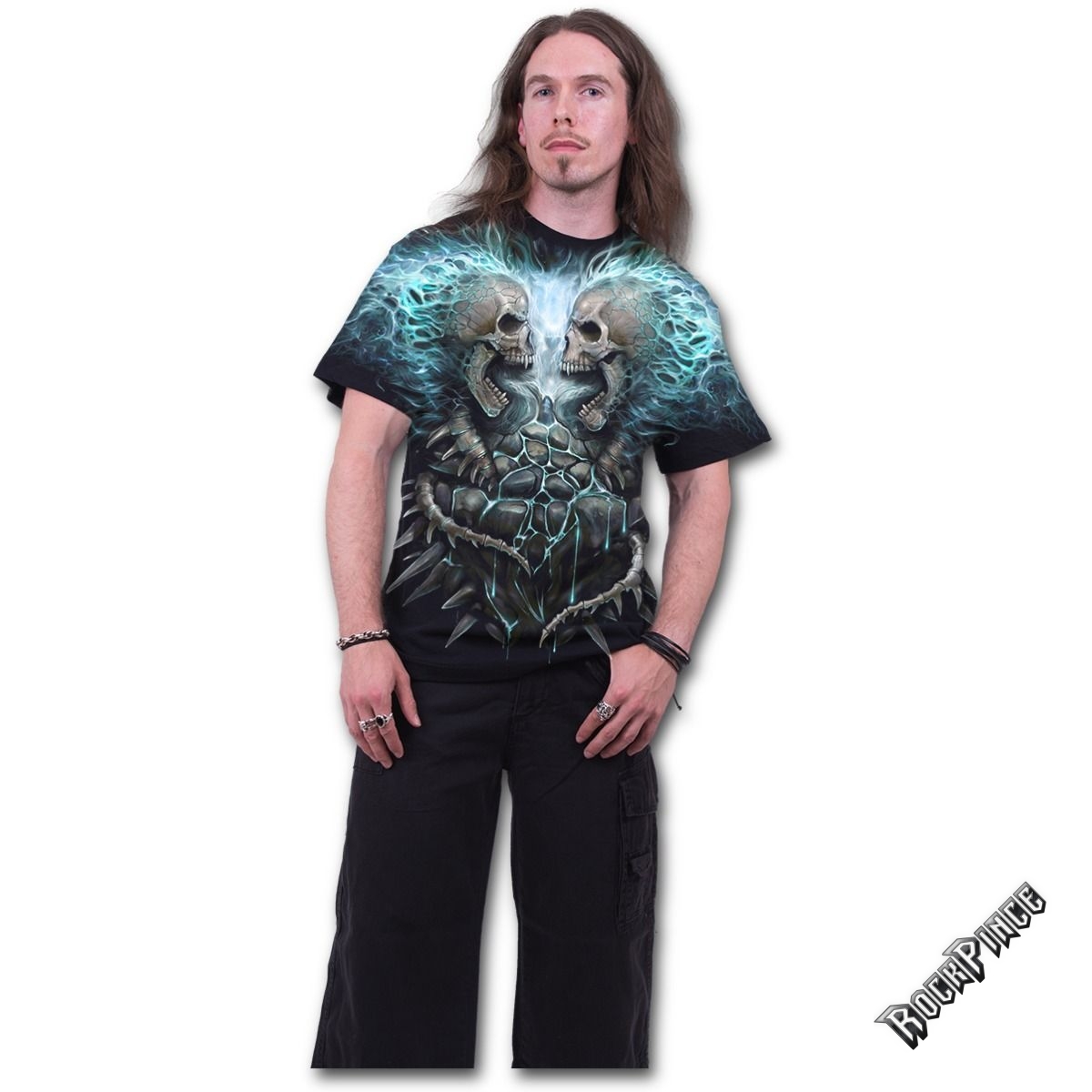 FLAMING SPINE - Allover T-Shirt Black - W016M105