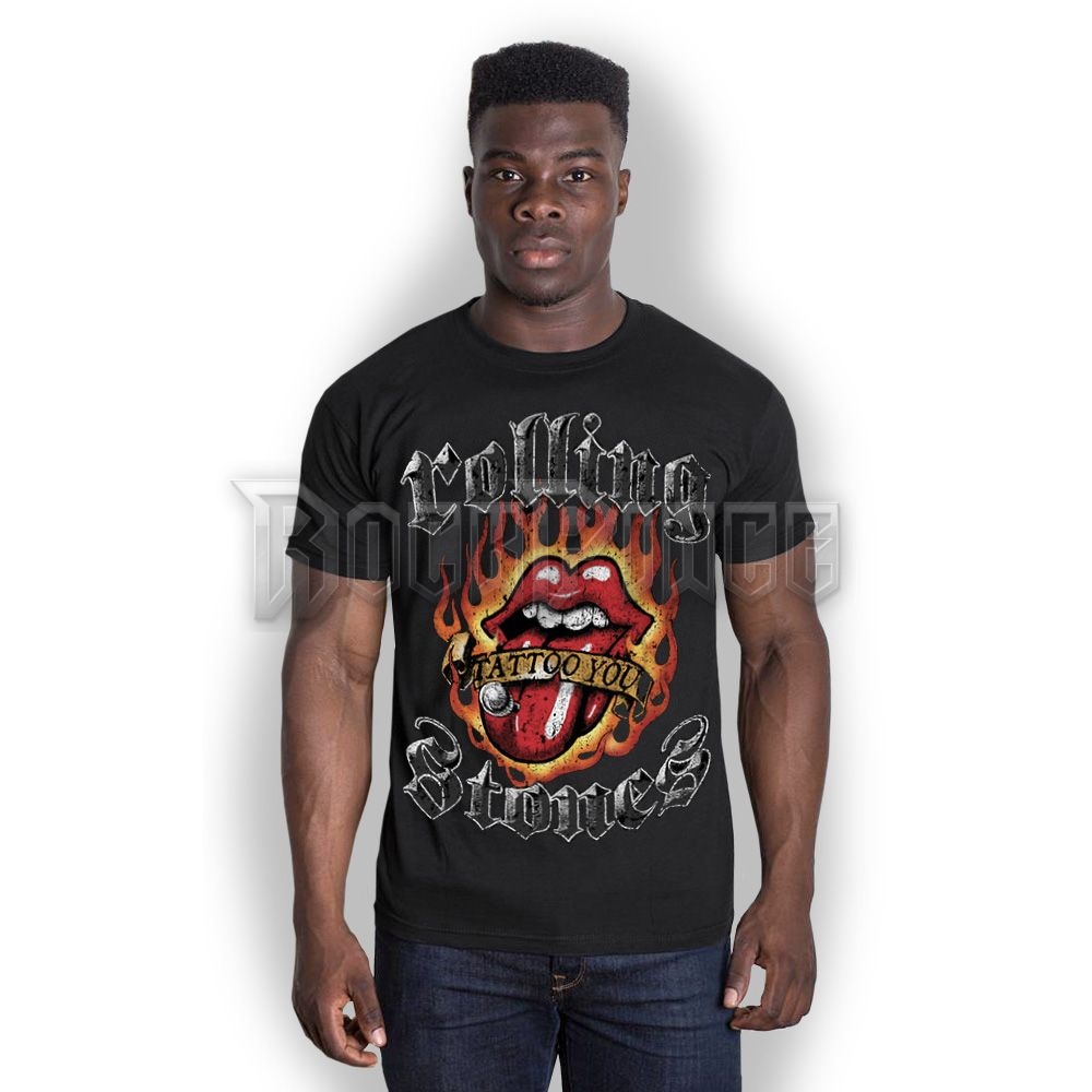 THE ROLLING STONES - FLAMING TATTOO TONGUE - unisex póló - RSTEE19MB