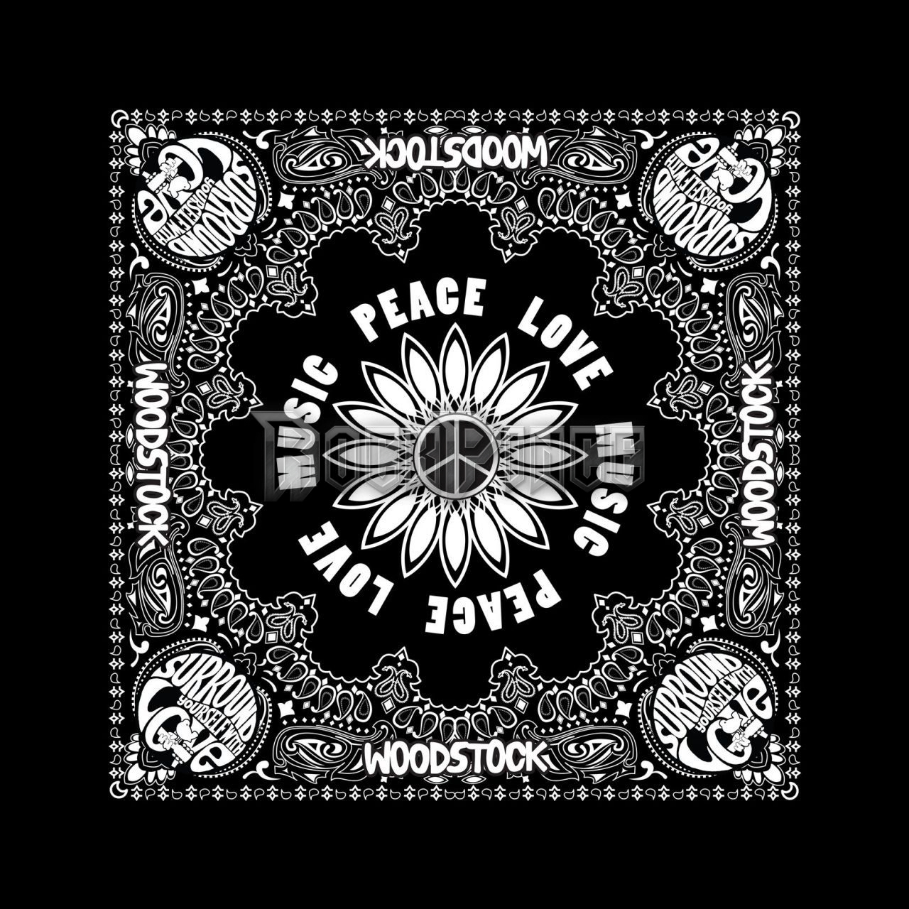 Woodstock - Peace Love Music - Kendő/Bandana - B063