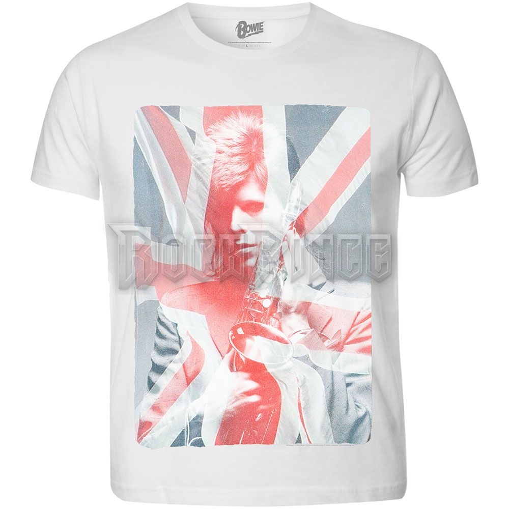 David Bowie - Union Jack & Sax - unisex póló - BOWSUB01MW
