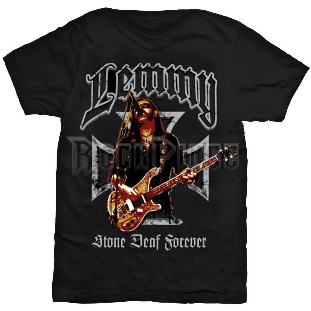 Lemmy - Iron Cross Stone Deaf Forever - unisex póló - LEMTS03MB