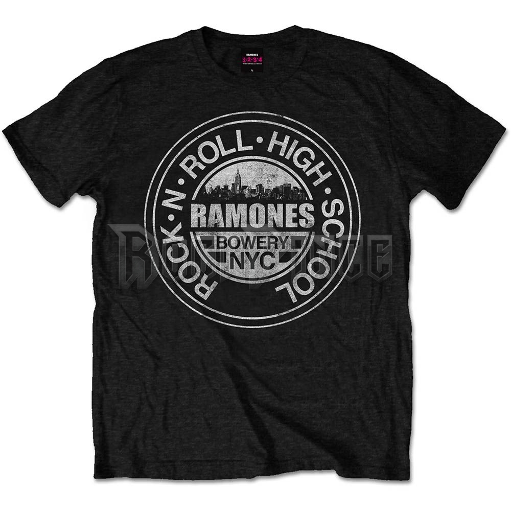 Ramones - Rock 'n Roll High School, Bowery, NYC - unisex póló - RATS13MB