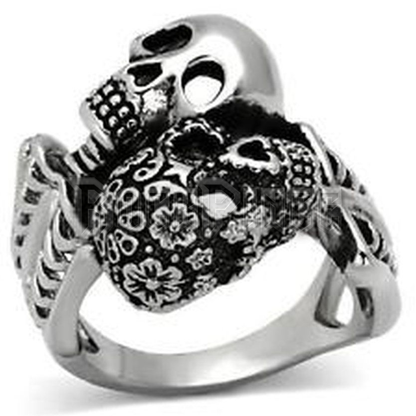 Skull Skeleton Flower - acél gyűrű
