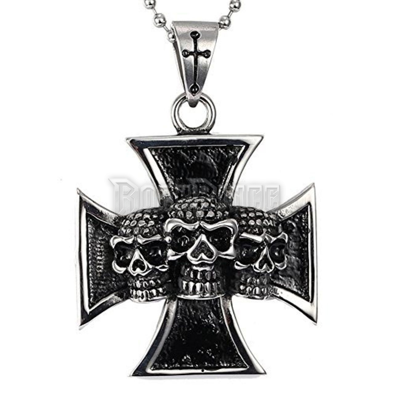Triple Skulls Iron Cross - acél medál
