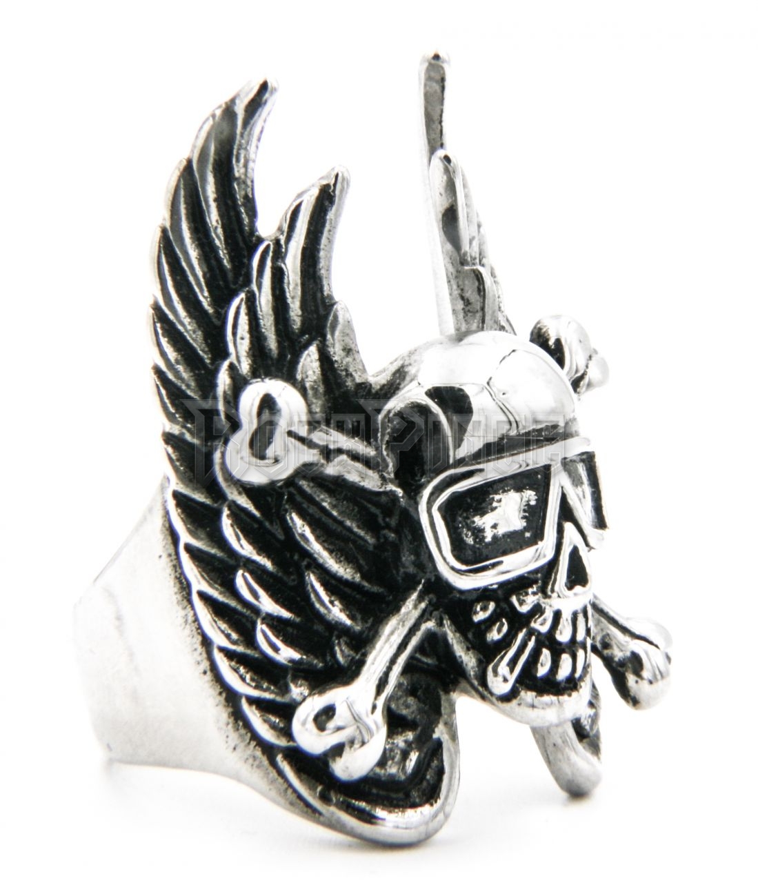 Winged Biker Skull - acél gyűrű