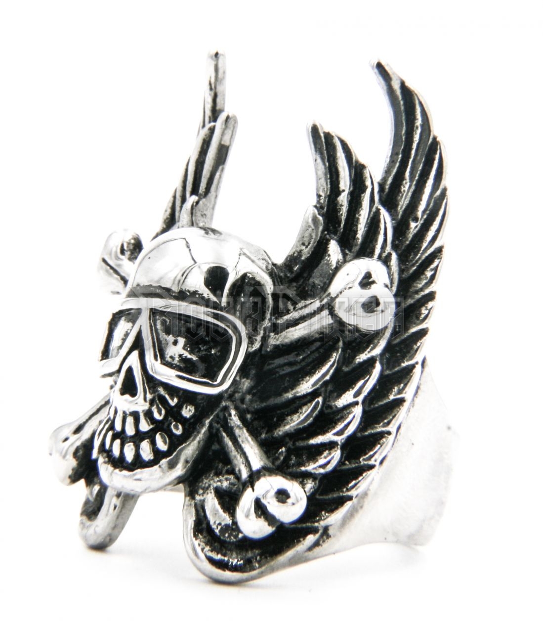 Winged Biker Skull - acél gyűrű