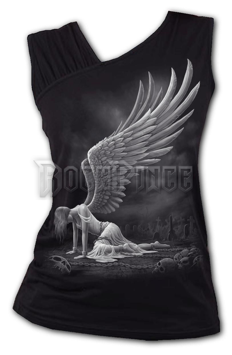 ANGEL - Gathered Shoulder Slant Vest Black (Plain) - L045G072