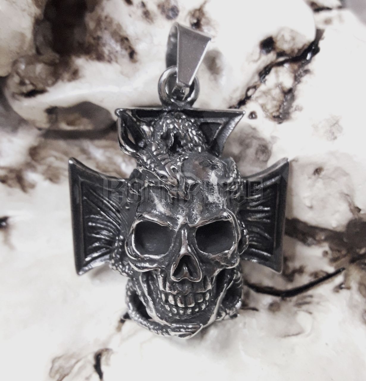 Draco Skull Cross - acél medál - Rockpince