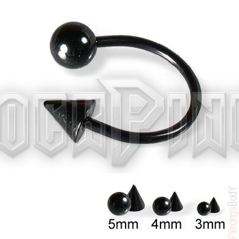 Black steel ball and cone horseshoe ring - piercing