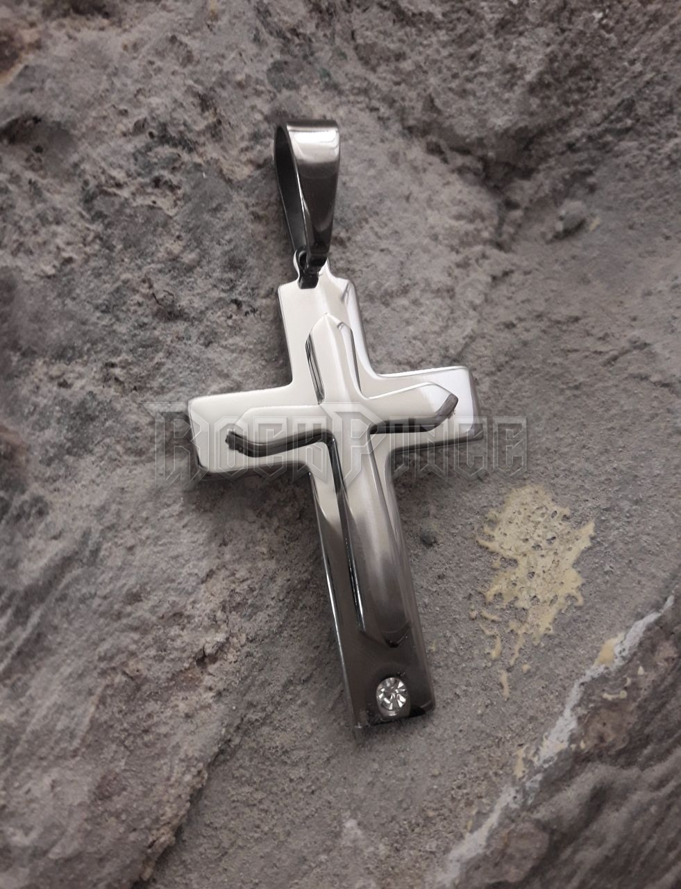 Cross with Crystal Stone - acél medál