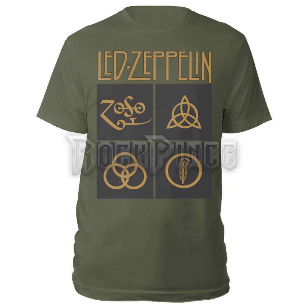 Led Zeppelin - Gold Symbols in Black Square - unisex póló - LZTS02MGR