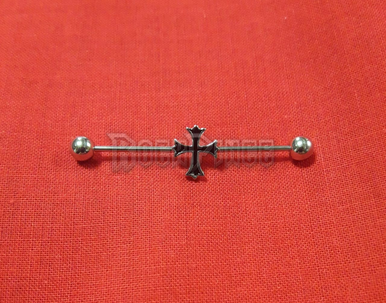 Industrial barbell with Gothic cross - piercing