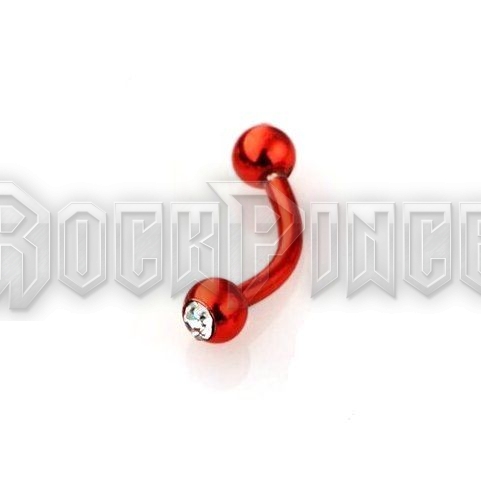 Steel banana with gem ball - piercing / RED