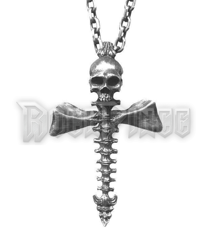 Skull Spine Cross - acél medál
