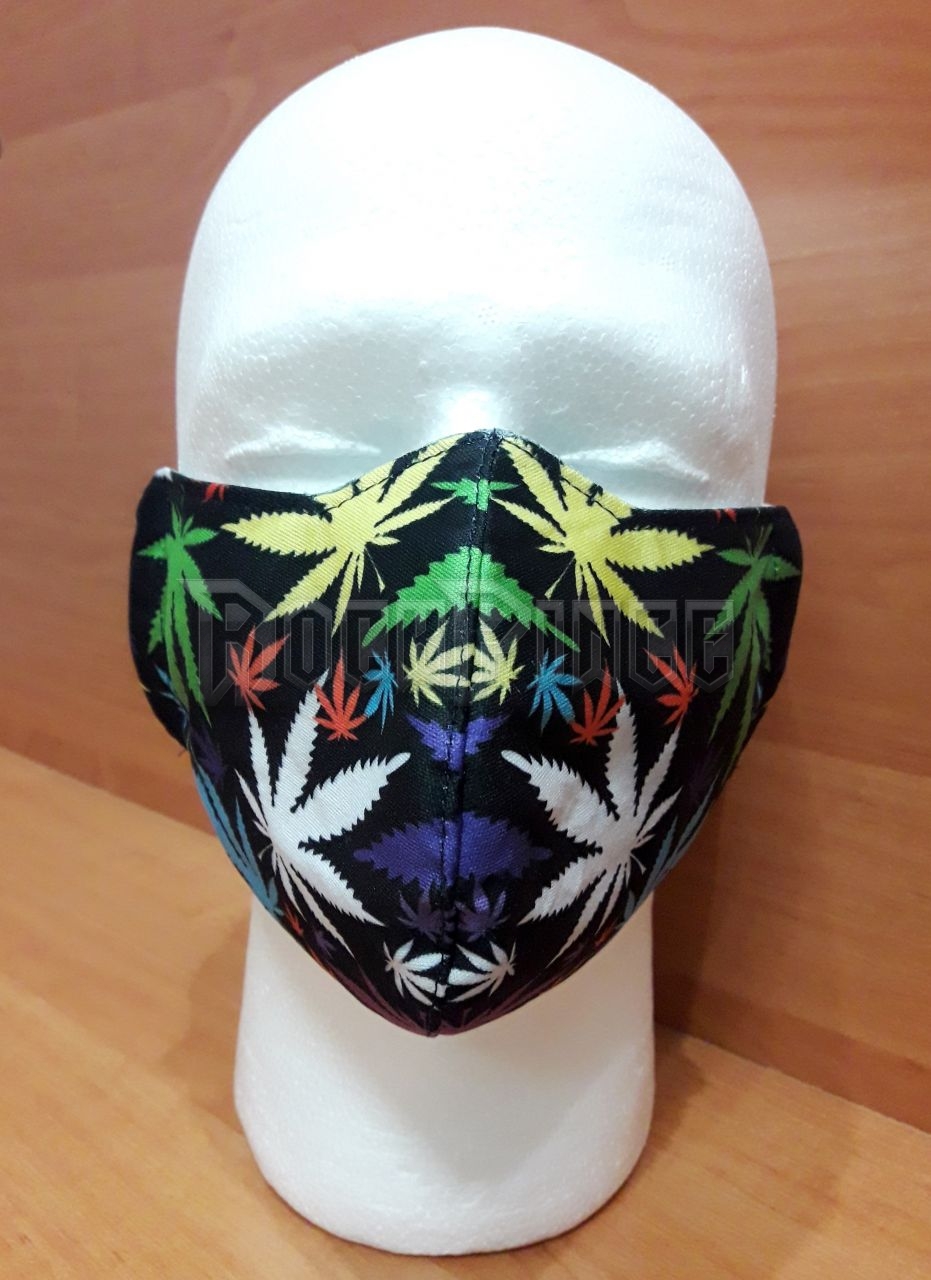 Face Mask - Szájmaszk - Multi-Colored Marijuana Leaves