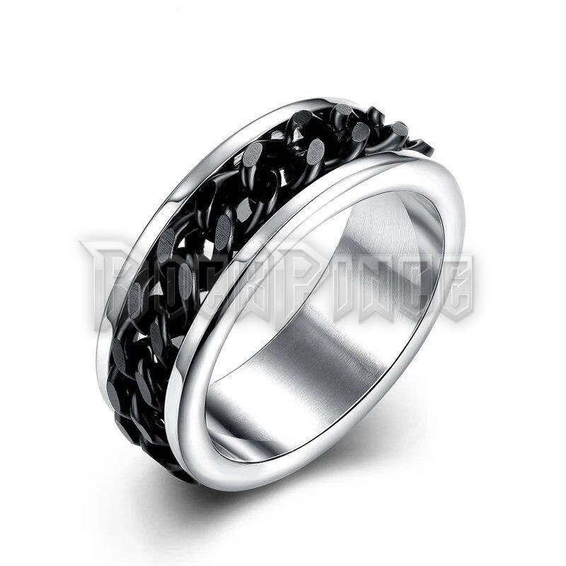 Embedded Chain Link Ring - acél gyűrű / Black-Silver