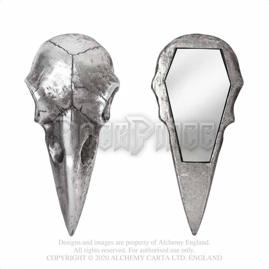 Alchemy - Raven Skull Hand Mirror - Antique Silver - kézi tükör V99S