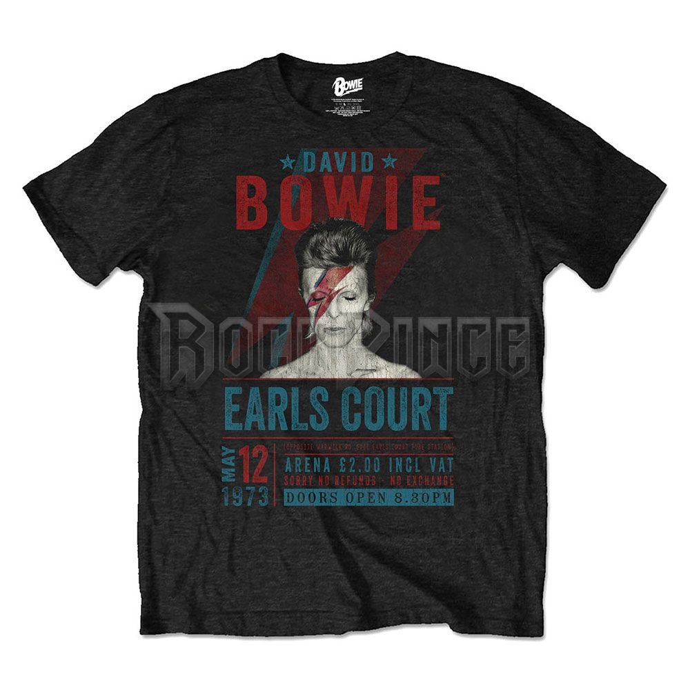 David Bowie - Earls Court '73 - unisex póló (környezetbarát) - BOWECOTS01MB