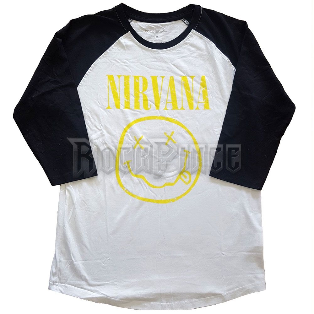 Nirvana - Yellow Happy Face - unisex raglán ujjú póló - NIRVRAG04WB