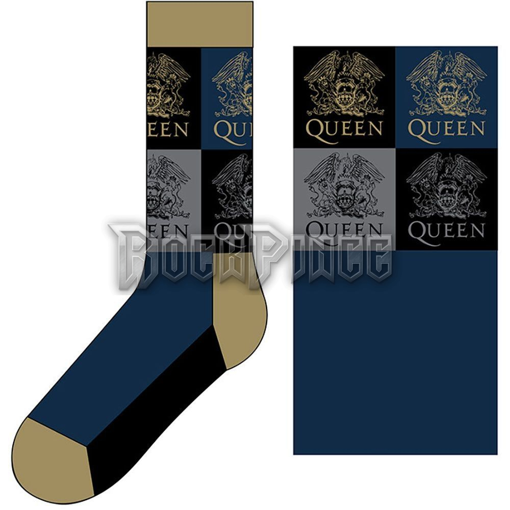 Queen - Crest Blocks - unisex boka zokni (egy méret: 40-45) - QUSCK02MN
