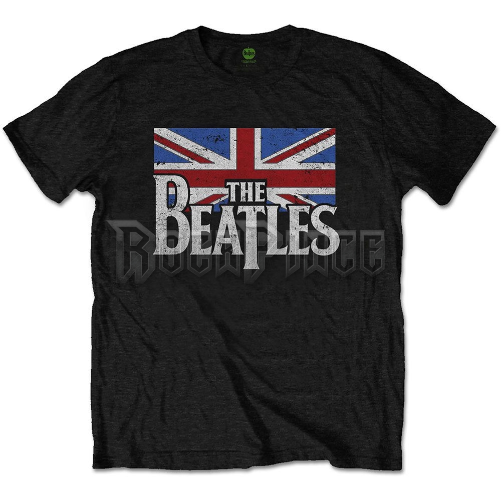 The Beatles - Drop T Logo & Vintage Flag - unisex póló - BEATTEE407MB