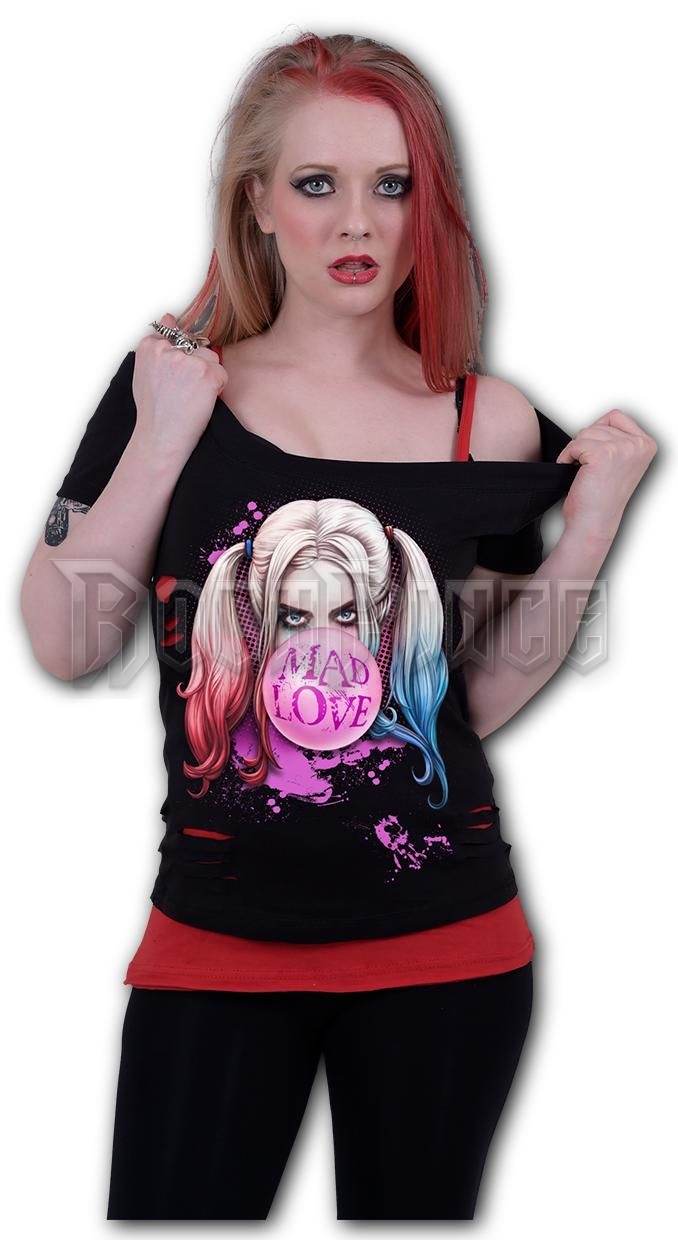 HARLEY QUINN - MAD LOVE - 2in1 Red Ripped Top Black (Plain) - G412F711