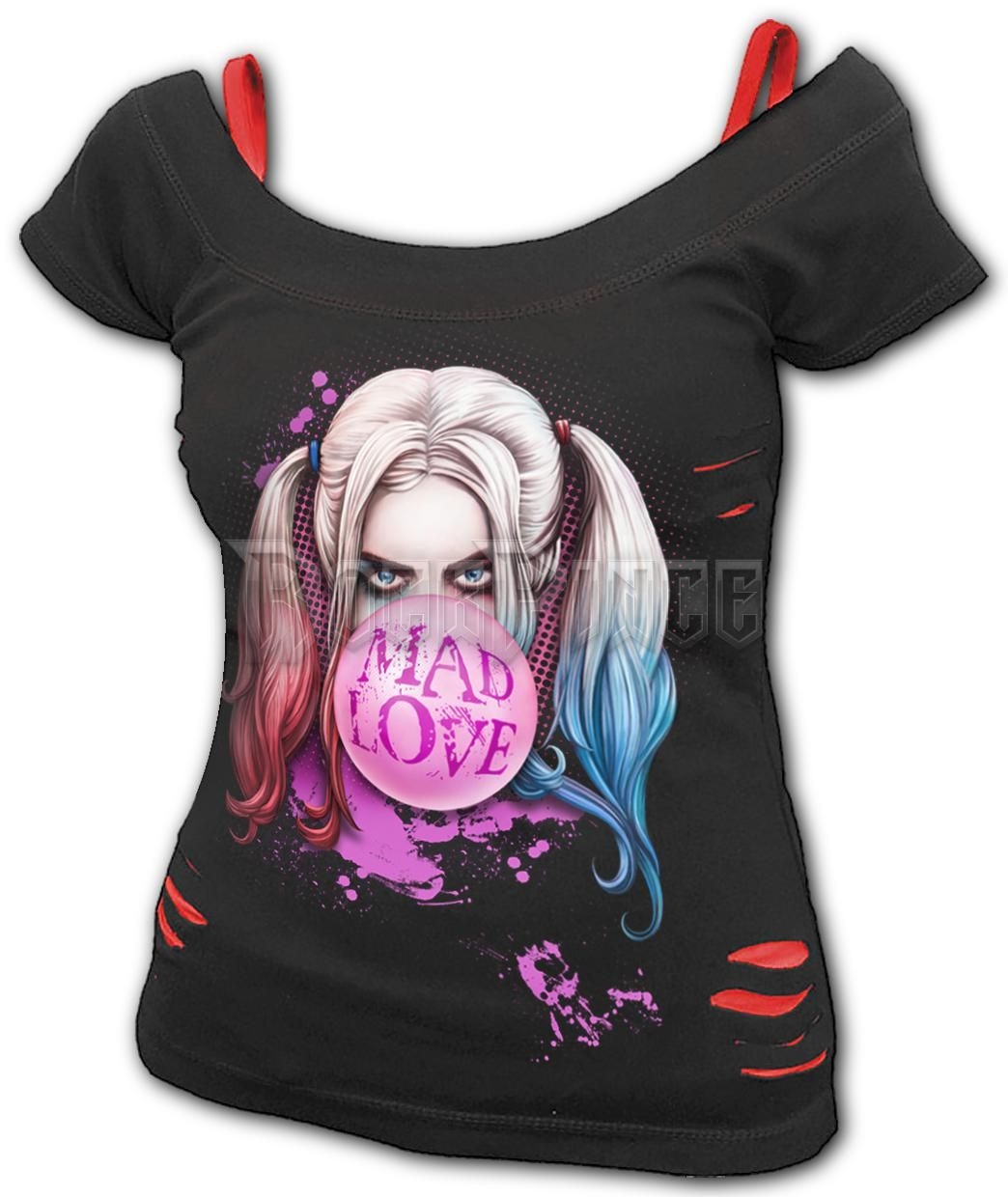 HARLEY QUINN - MAD LOVE - 2in1 Red Ripped Top Black (Plain) - G412F711