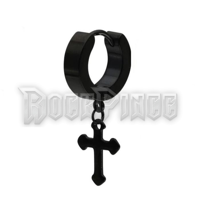 Thick Hoop with Black Gothic Cross - fülbevaló /1 db
