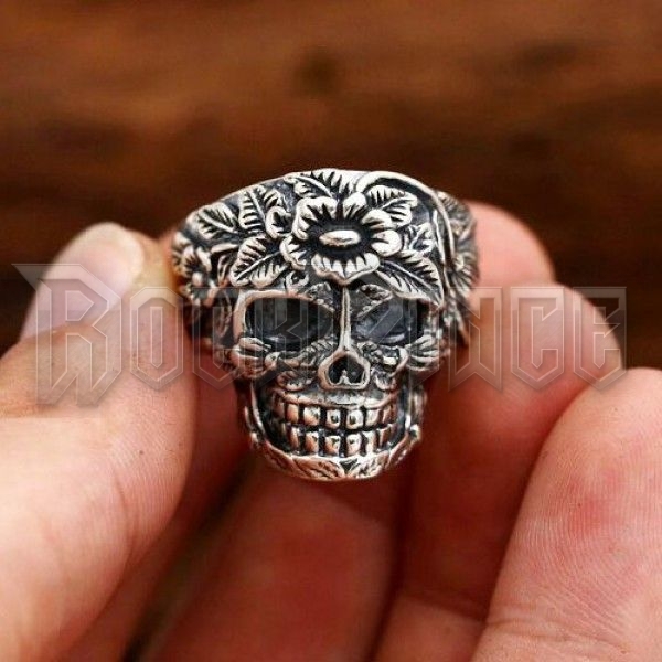 Flower Skull - acél gyűrű