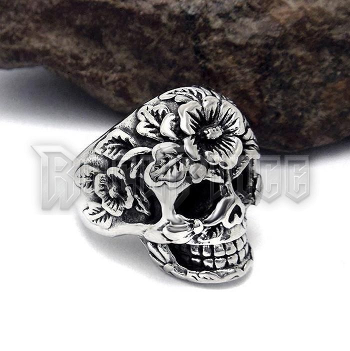 Flower Skull - acél gyűrű