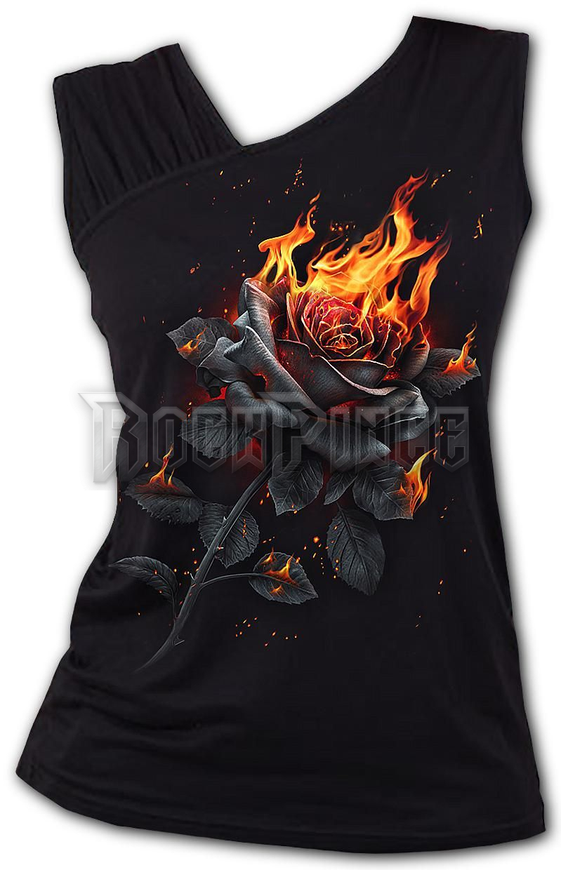 FLAMING ROSE - Gathered Shoulder Slant Vest Black - K096G072