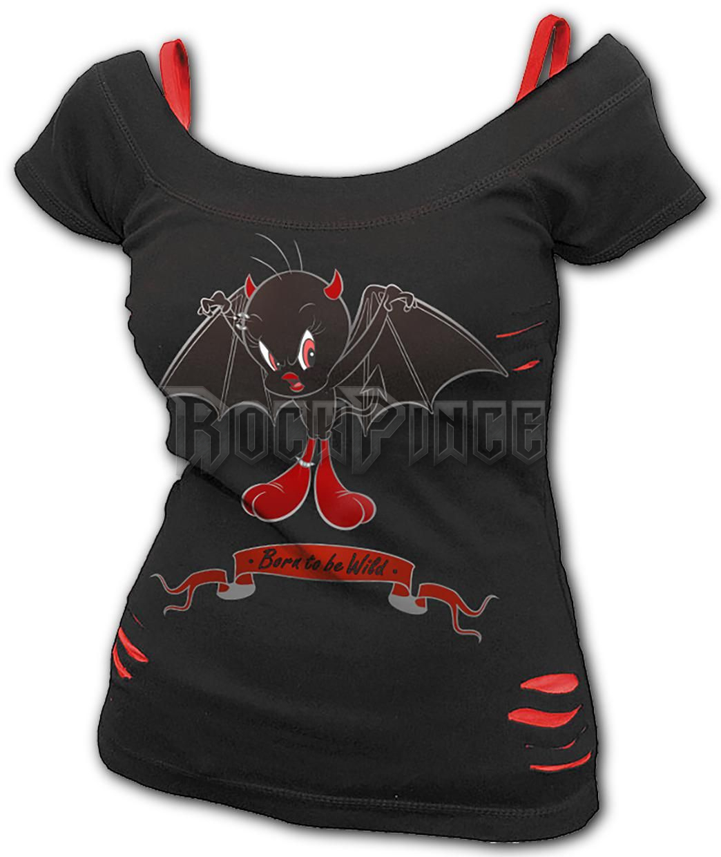 TWEETY - BORN TO BE WILD - 2in1 Red Ripped Top Black - G505F711