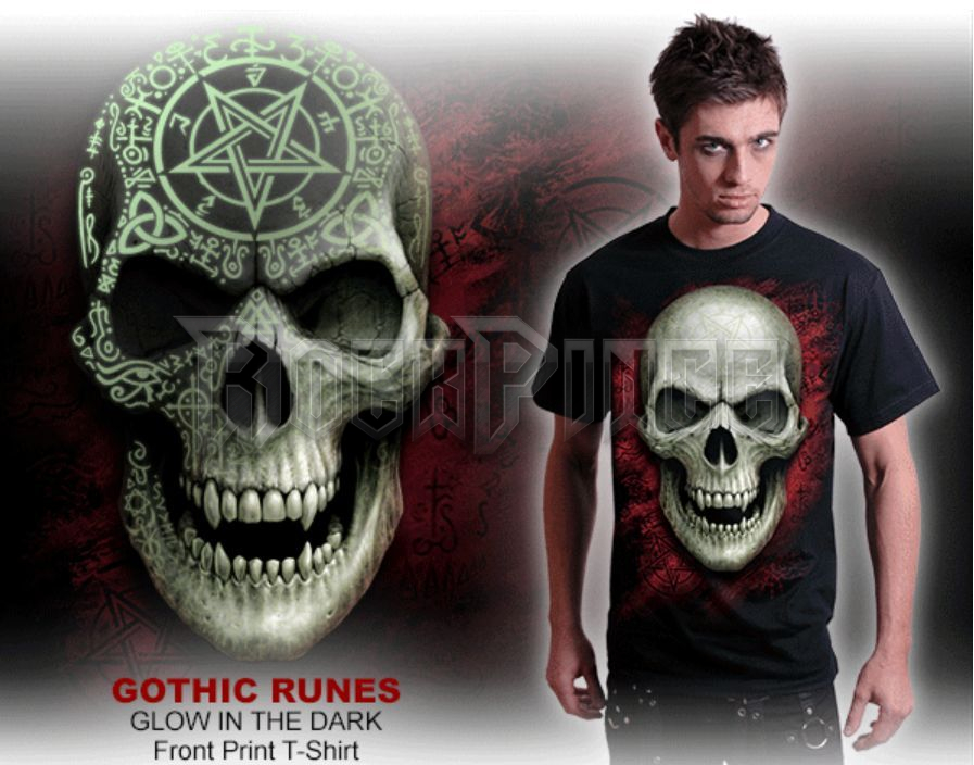 GOTHIC RUNES - GLOW IN THE DARK - Front Print T-Shirt Black - D111M121