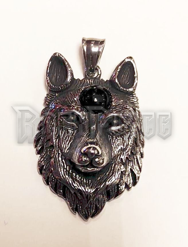 Wolf Head with Black Stone - acél medál