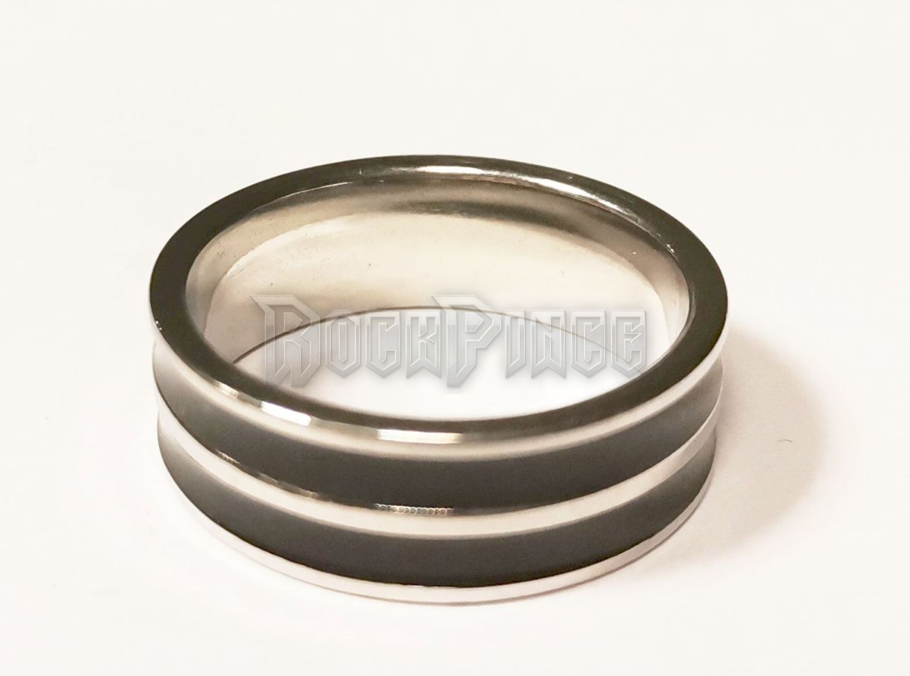 BLACK-SILVER GLOSSY STEEL RING - gyűrű / 8 mm széles