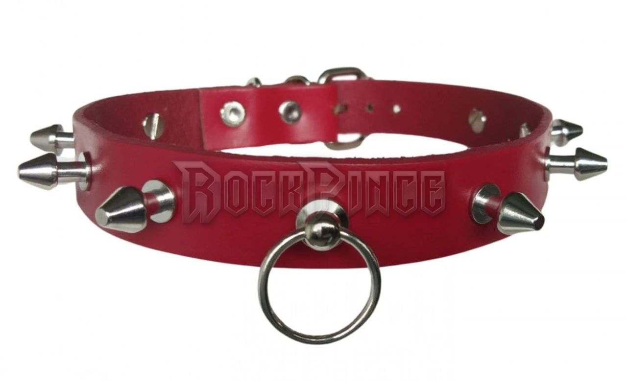 O-Ring bőr nyakörv ölőszegecsekkel - Piros - LDGN400